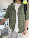Misito Check String Hood Short Sleeve Shirt