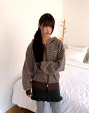 Atil Stripe Two-Way Loose Knit Hooded Zip-Up