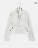 Muhi No Collar Neck Strap Two-Button Two-Pocket Crop Jacket