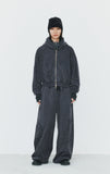 (W) PINCH WASHED CROP HOOD ZIP-UP