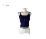 Molan Color Matching Layered Button Cap Sleeveless