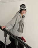 [Lining brushed] Curie New York Patch Damage Hooded Zip-up