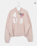 Pekit Stars and Stripes Heart Print Two-Way Zipper Long Sleeve Hooded Zip-Up