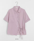Moldef Stripe Seersucker Ribbon Short Sleeve Shirt