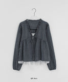 Slow-in Stripe Frill Ribbon Layered Blouse