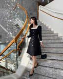 Erisa Square Neck Color Scheme Tweed One Piece