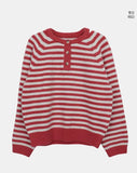 Hira Round Henley Neck Button Stripe Knit