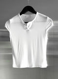Lien Eyelet Henley Neck Open Crop Top