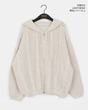 Chalk thick wool avant fit bokashi cable hood knit zip-up