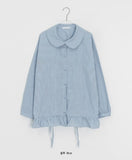 Chapney Check Shirring Round Collar Frill Shirt
