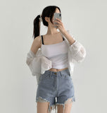 Summer Cutting Side Slit Ripped Denim Shorts
