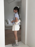 Karen Stripe Short Sleeve Collar Slim Shirt