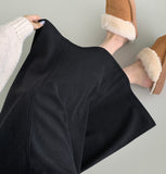 Back Slit Brushed Corduroy H-line Banding Long Skirt