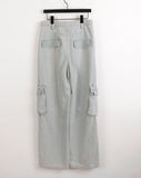 Washed Pocket Cargo Light Blue Long Wide Denim Pants