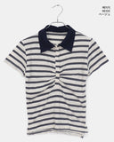 Dem Stripe Shirring PK Collar Short Sleeve T-Shirt