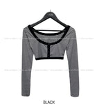 Button Stripe Mini Crop Long Sleeves