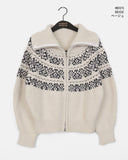 Helky Nordic Pattern Two-Way Knit Zip-Up