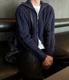 Rope high neck cable zip-up knit