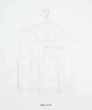 Meva Check Ribbon Short Sleeve Blouse