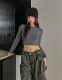 [U-BASIC] Sling U-neck crop long sleeve