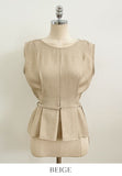 Okan Round Neck Pintuck Sleeveless Blouse (Belt Set)