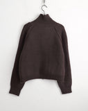 Linen button high neck pocket knit zip-up