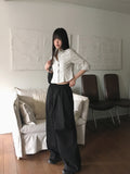 Peubit two-pin tuck banding cotton long wide pants