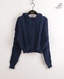 Daru Cable V-neck Long Sleeve Hooded Knit