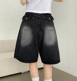 Back Pocket Washing Bermuda A-Line Knee Length Denim Shorts