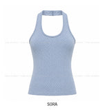 Mints Mother-of-Pearl Button Dot Halter Sleeveless Top