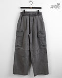 Tail Pigment Washing Cotton Banding Cargo Long Wide Pants