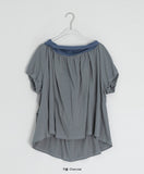 Kahini Off-shoulder Tie Shirring Short Sleeve Tee