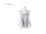 Mealing Frill Button Lace Flared Sleeveless Blouse