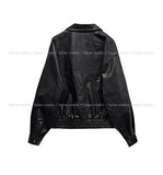 Frill High Neck Balloon Leather Jacket