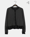 Peg Stripe Color Matching Frill Cardigan