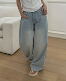 [A/M] Ruched Side Pintuck Washing Wide Denim Pants