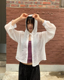 Bucker Gauze Linen Hood Long Sleeve Shirt