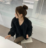 Suede Teddy Bear Button Collar Sleeve Fur Short Mustang