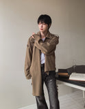 Groove cat-washed rivet flare denim pants