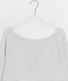 Dre Stripe Summer Button Off-Shoulder Long Sleeve Tee
