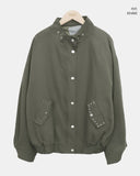 Bern Loose Fit Stud Cotton Bomber Jacket