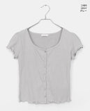 Plain Wrinkle Wave Button Short Sleeve Cardigan