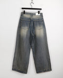 Kame two-way snap button long wide denim pants