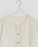 Derine Ribbon Shirring Long Sleeve Blouse