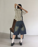 Dimon incision washing half-length denim Bermuda pants