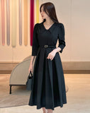 Rebbe Jacquard Collar Pleated One Piece (Belt set)