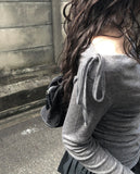 Kibe Ribbon Shirring Wool Tencel T-Shirt