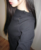 Terne High Neck Hooded Button Long Sleeve T-Shirt