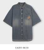 Sia damage washed denim short-sleeved shirt