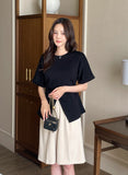 Duba Span Shirring Front Slit Short Sleeve T-shirt